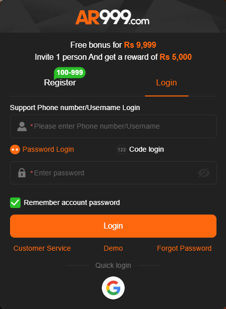 AR999 Game Login AR99.com.pk